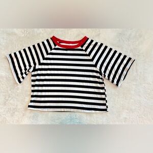 Dokotoo Striped Cropped T Shirt Women Small Black White Red Boho vibes